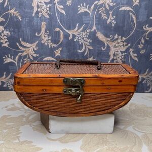 Vintage Estate Wicker Basket with Locking Mechanism and Handle